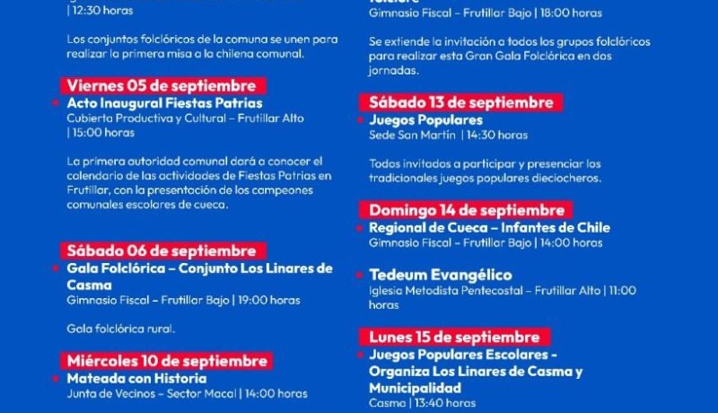 frutillar inicia fiestas patrias 2025 con completo programa de celebraciones